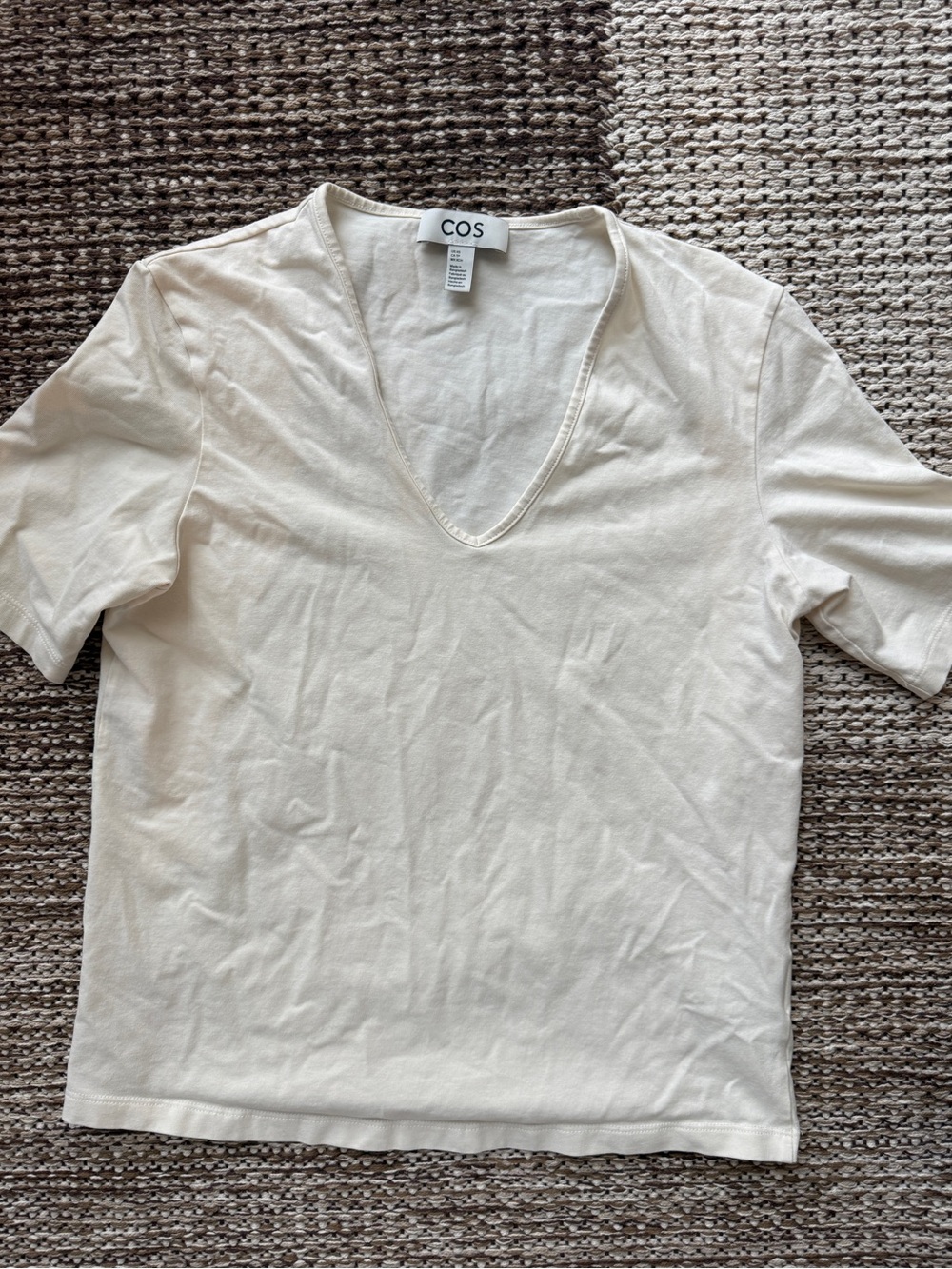 COS V-Neck Short Sleeve Tee in Ivory White